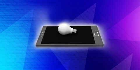 3d rendering bulb on mobile phone