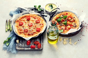 Set of delicious homemade pizzas.