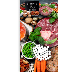 Colllage of food high in vitamin B3.