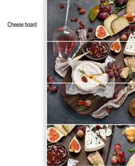 Collage of cheese assortment.