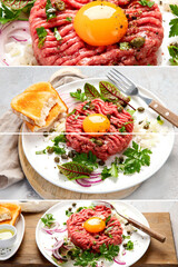 Collage of beef steak tartare.