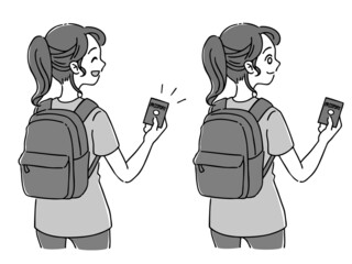 パスポートを持つ女の子 白黒