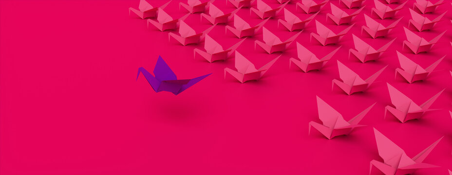 Success Concept with Origami Birds on a Pink background. 