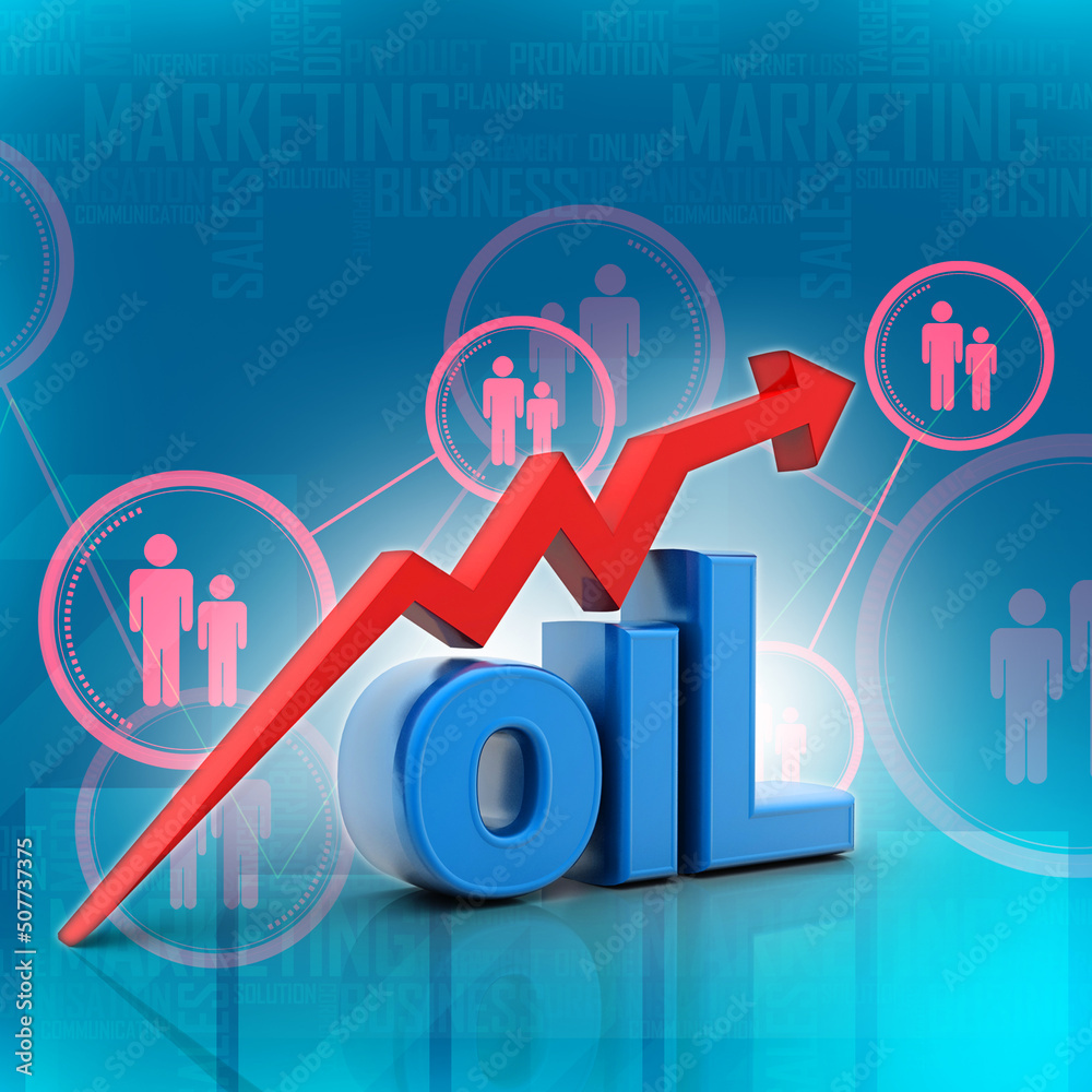 Poster 3d rendering oil text with graph