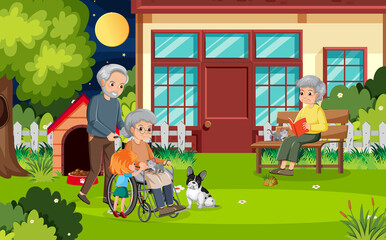 Outdoor park with elderly people