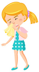 A sick girl cartoon character on white background