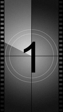 Old Movie Countdown Reel In 9x16 Format For TikTok And Instagram Reels. Black And White With Grain Added.