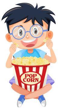 Cute boy eating popcorn