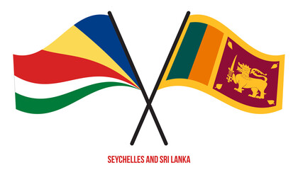 Seychelles and Sri Lanka Flags Crossed And Waving Flat Style. Official Proportion. Correct Colors.