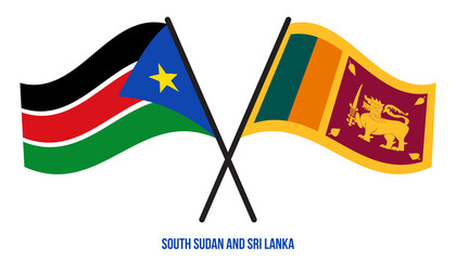 South Sudan and Sri Lanka Flags Crossed And Waving Flat Style. Official Proportion. Correct Colors.