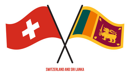 Switzerland and Sri Lanka Flags Crossed And Waving Flat Style. Official Proportion. Correct Colors.