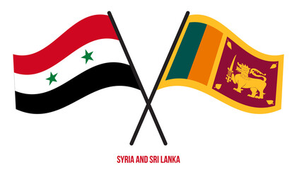 Syria and Sri Lanka Flags Crossed And Waving Flat Style. Official Proportion. Correct Colors.