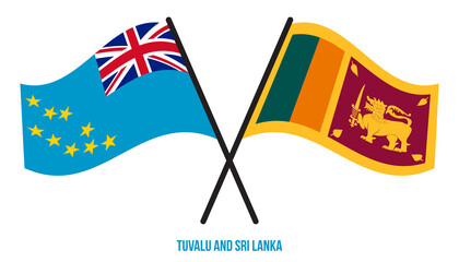 Tuvalu and Sri Lanka Flags Crossed And Waving Flat Style. Official Proportion. Correct Colors.