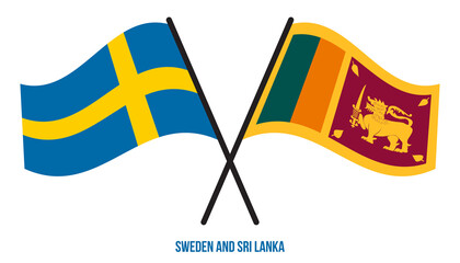 Sweden and Sri Lanka Flags Crossed And Waving Flat Style. Official Proportion. Correct Colors.