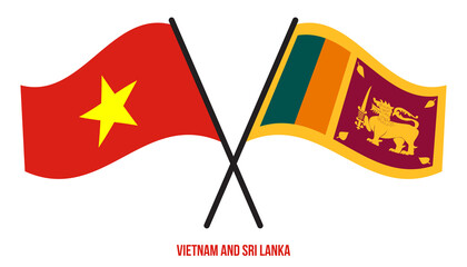 Vietnam and Sri Lanka Flags Crossed And Waving Flat Style. Official Proportion. Correct Colors.