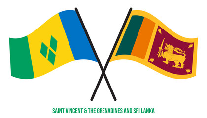 Saint Vincent and Sri Lanka Flags Crossed And Waving Flat Style. Official Proportion.