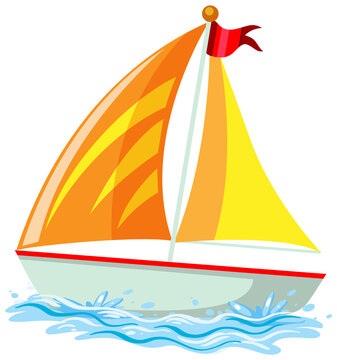 Yellow sailboat on the water in cartoon style