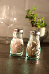 Salt and pepper shaker on kitchen table