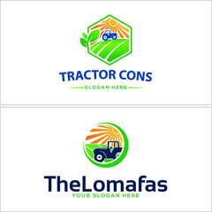 A set of illustration symbol landscape farm land and tractor art line logo design. Design element for agriculture emblem logo label service and others