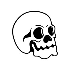 Illustration of human skull in monochrome style. Design element for poster, card, banner, emblem, sign. Vector illustration