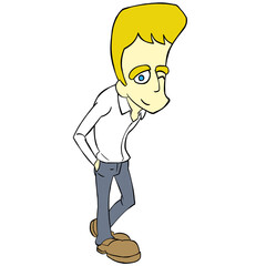 細身のカートゥーン男性のイラスト　金髪　笑顔