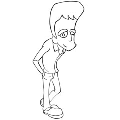 細身のカートゥーン男性のイラスト　線画　笑顔