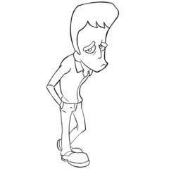 細身のカートゥーン男性のイラスト　線画　困り顔