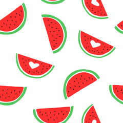watermelon seamless pattern. hand drawn vector illustration. minimalism. wallpaper, textile, wrapping paper, background. juicy, fresh, fruits, summer, food.