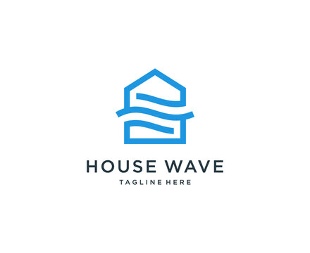 House with wave logo design vector template