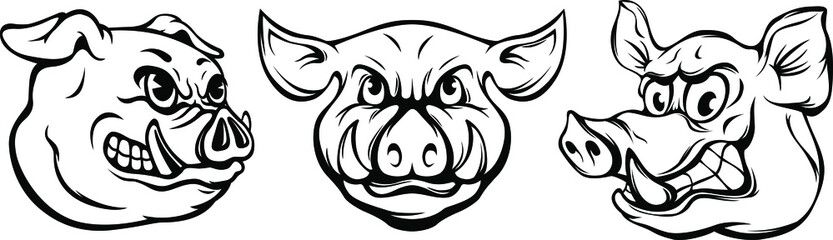 Pigs mascot. Angry swine logo. Hog vector illustration