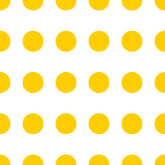 Yellow circles on a white background. Seamless simple pattern for decorative textiles, fabrics. Vector.
