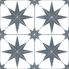 Blue star pattern on a white light background. wall and floor tiles. 