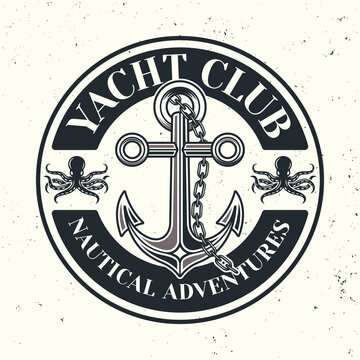 Anchor vector round emblem, label, badge or logo in monochrome vintage style isolated on light background