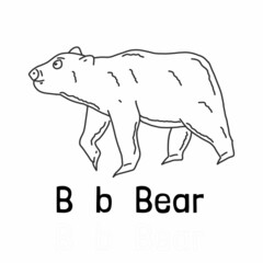 Alphabet letter b for bear coloring page, coloring animal illustration