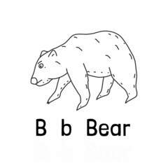 Alphabet letter b for bear coloring page, coloring animal illustration