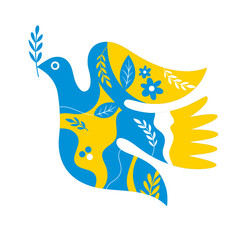 Dove of peace . Flying bird with olive branch - 507747394