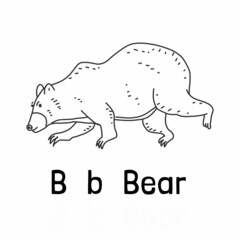 Alphabet letter b for bear coloring page, coloring animal illustration