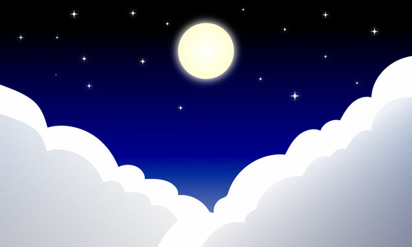 月と星と雲と夜空のイラストA
