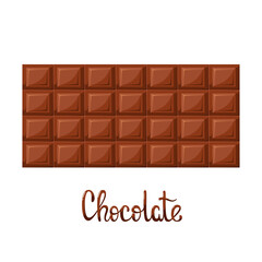 A chocolate bar on a white background. Cartoon design.
