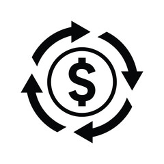 Investment, on, return icon. Black vector graphics.