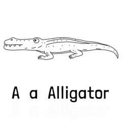 Alphabet letter a for alligator coloring page, coloring animal illustration