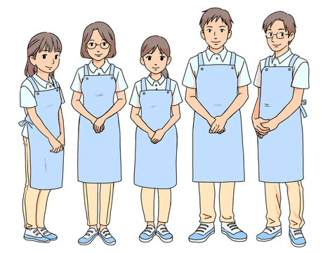 エプロンを付けた男女の介護士のイラスト