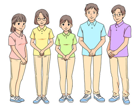 別々の色の制服を着た男女の介護士のイラスト