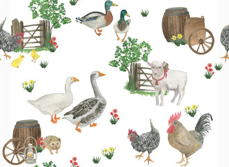 Summer farming seamless pattern, painting with watercolor - 507749152