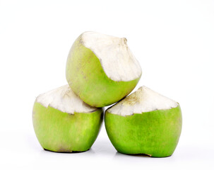 Green coconut fruit ready to drink isolated on white background