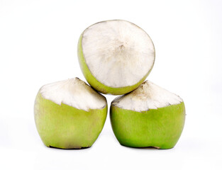 Green coconut fruit ready to drink isolated on white background