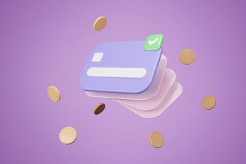 3d credit card icon for contactless payments, online payment concept. 3d render
