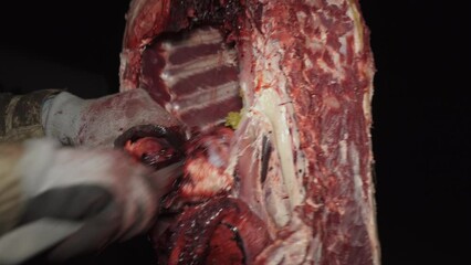 Successful Hunter Guts his first Buck kill with a knife at night