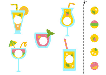 Cut and glue parts of cute summer cocktails.