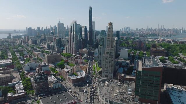 flying towards downtown Brooklyn New York